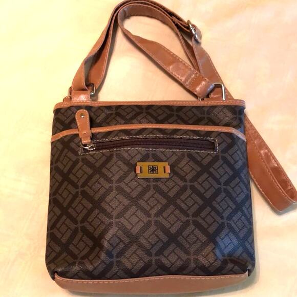 Rosetti Brown Geometric Print Small Lightweight Crossbody Handbag - Picture 1 of 16